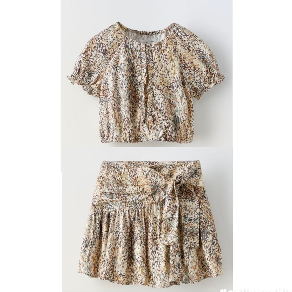 ZARA Kids Printed Shirt and Skirt Set
